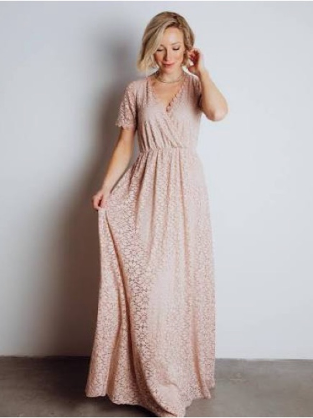 Baltic Born Dusty Rose Lace V‑Neck Maxi Dress